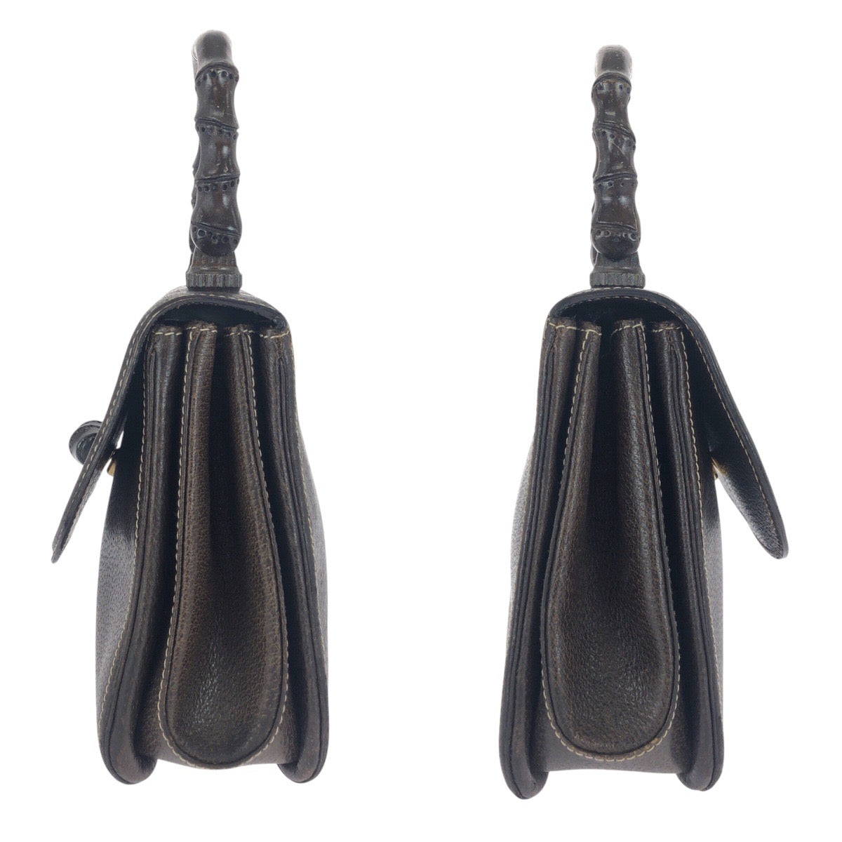 GUCCI Handbag 000 406 0147 leather Brown Gold Metal Old Gucci Bamboo