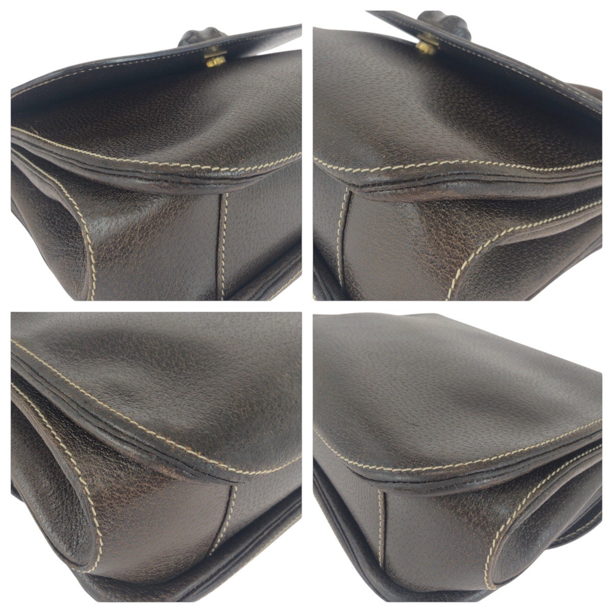 GUCCI Handbag 000 406 0147 leather Brown Gold Metal Old Gucci Bamboo