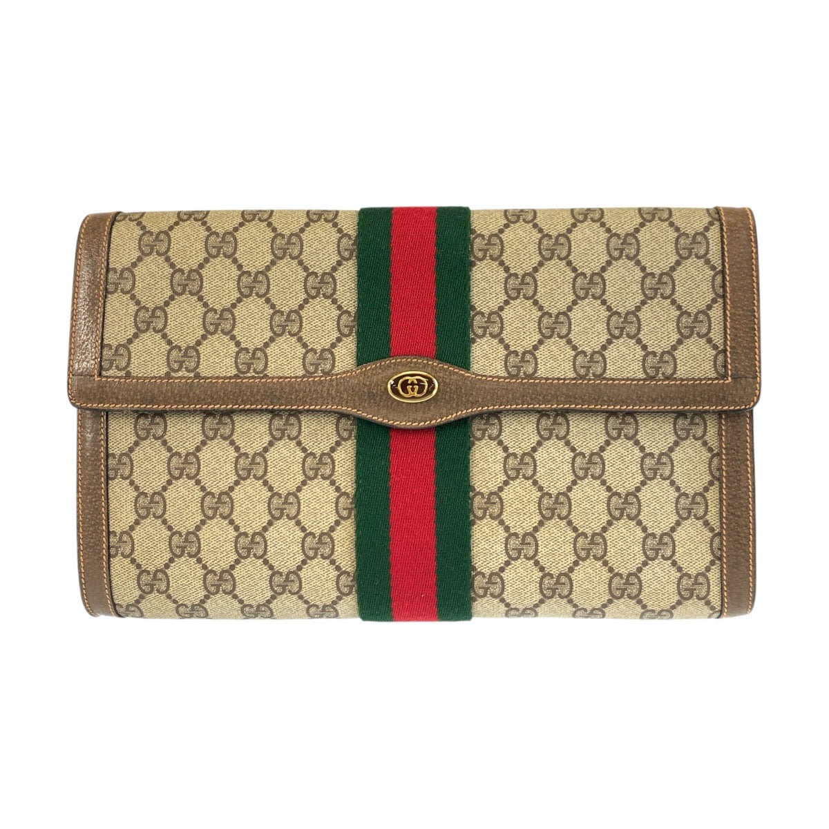 GUCCI Clutch bag 89 01 007 GG Supreme Canvas Beige Gold Metal Sherry line