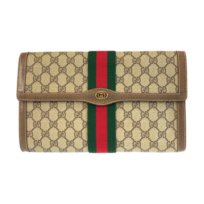 GUCCI Clutch bag 89 01 007 GG Supreme Canvas Beige Gold Metal Sherry line