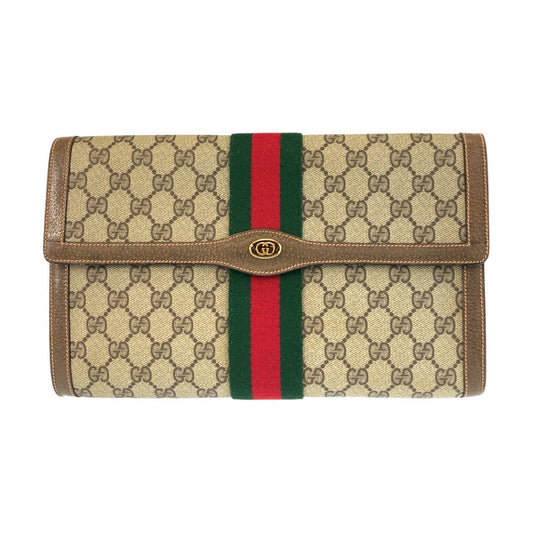 GUCCI Clutch bag 89 01 007 GG Supreme Canvas Beige Gold Metal Sherry line