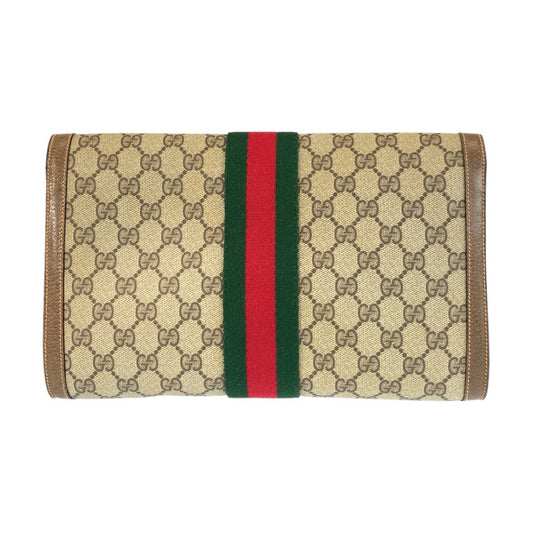 GUCCI Clutch bag 89 01 007 GG Supreme Canvas Beige Gold Metal Sherry line