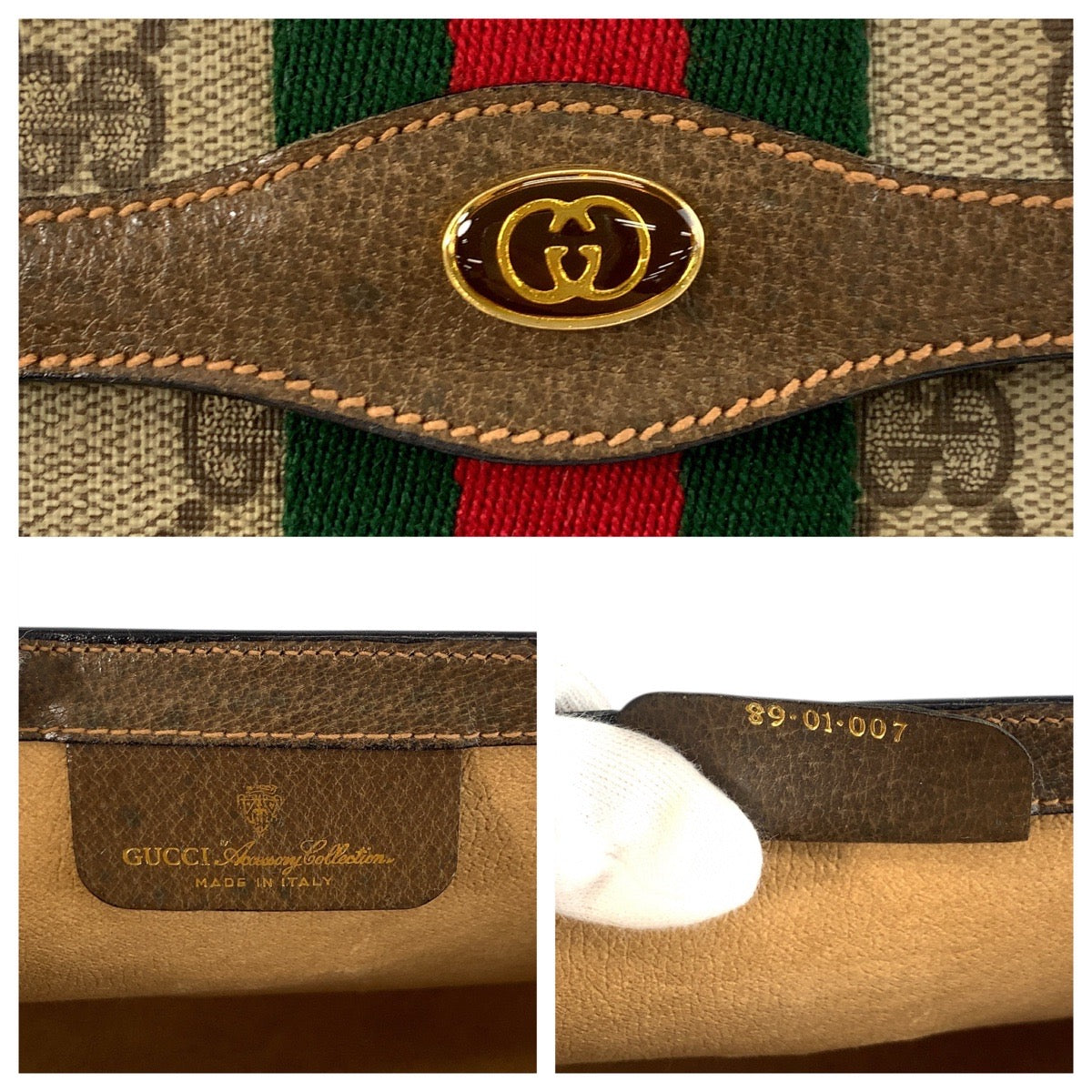 GUCCI Clutch bag 89 01 007 GG Supreme Canvas Beige Gold Metal Sherry line
