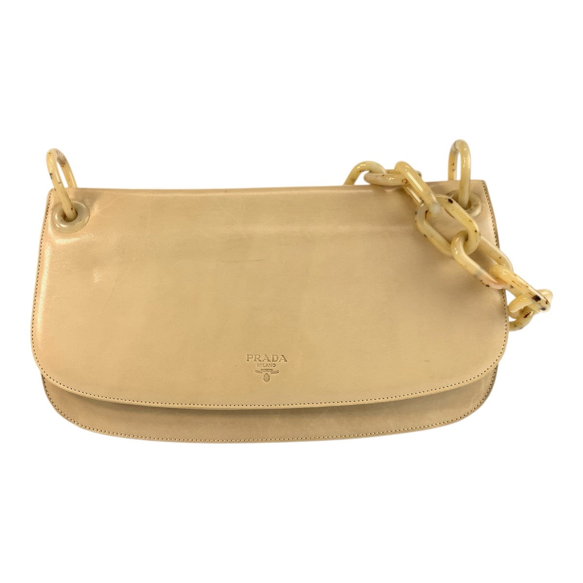PRADA Shoulder Bag 77 leather beige logo