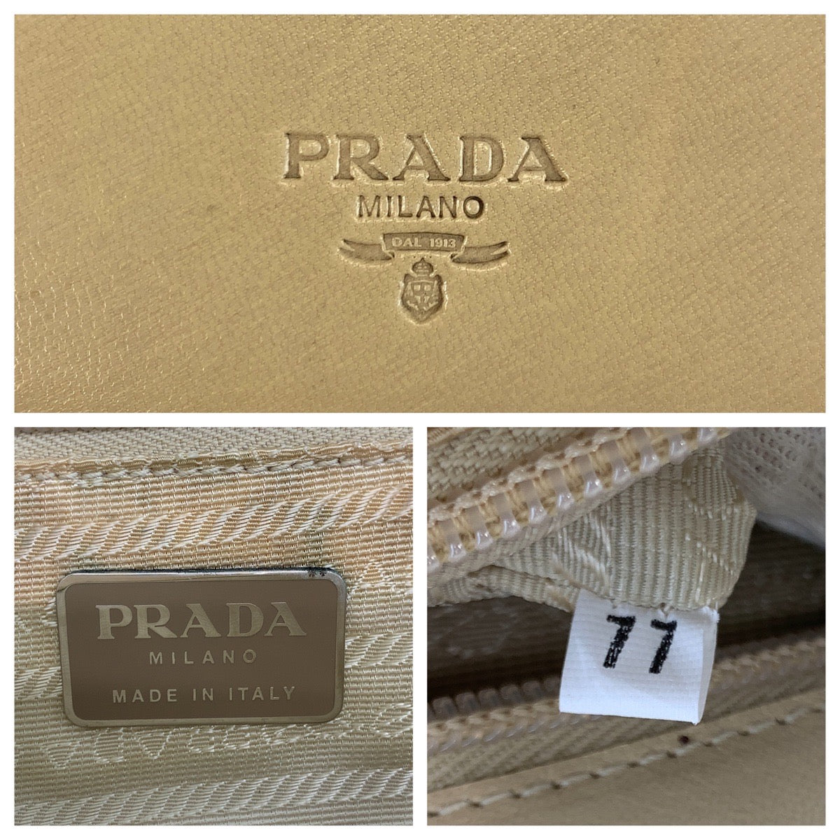 PRADA Shoulder Bag 77 leather beige logo