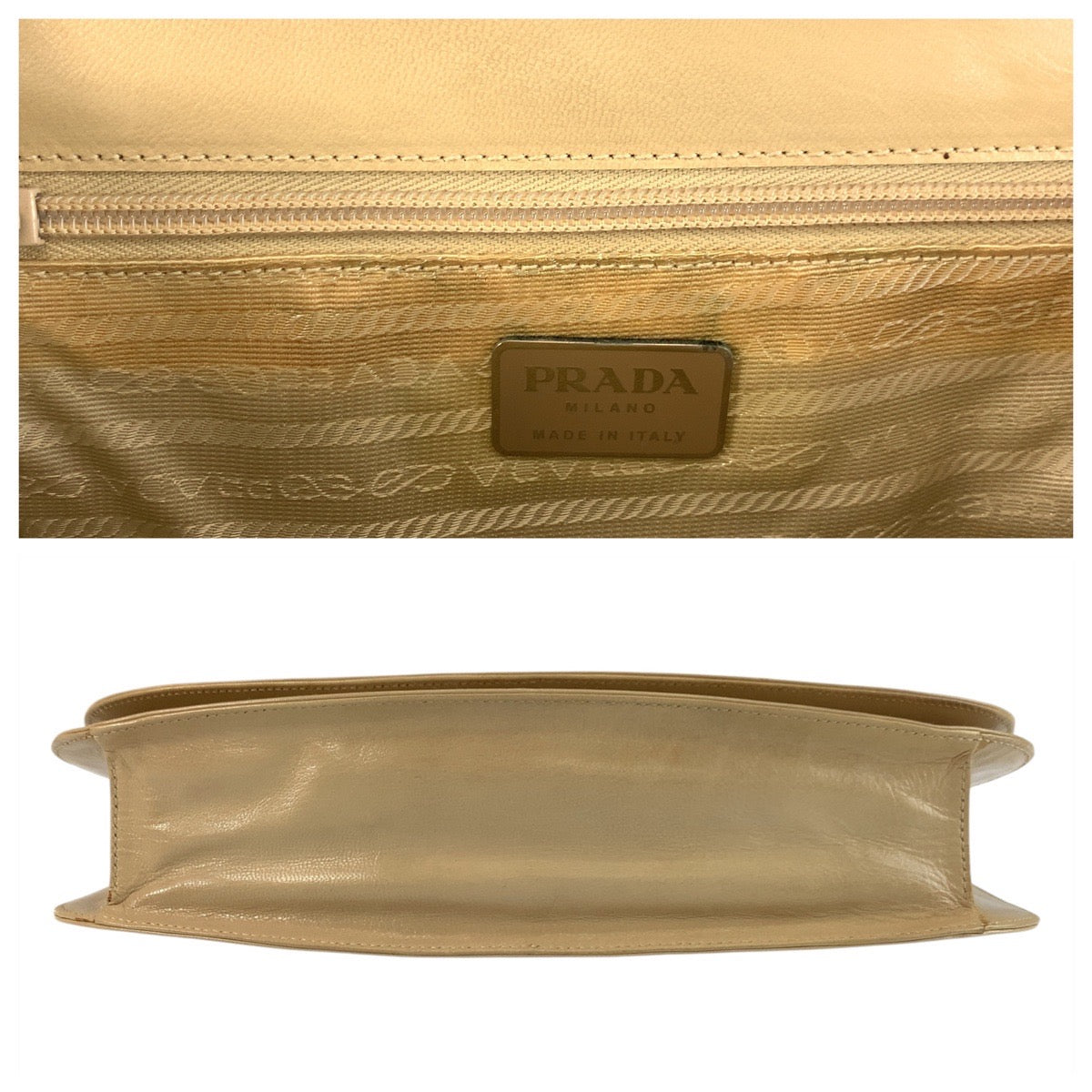 PRADA Shoulder Bag 77 leather beige logo