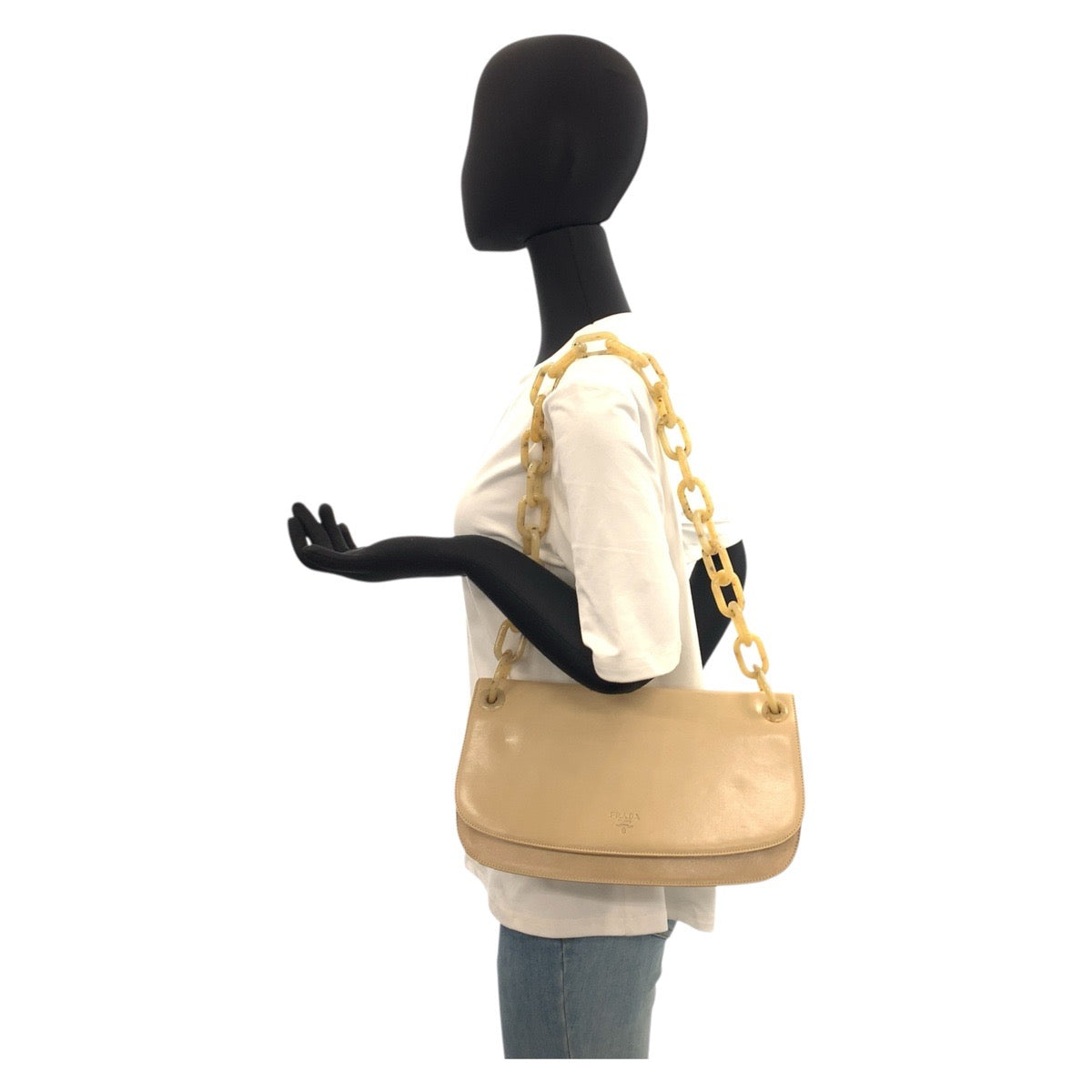 PRADA Shoulder Bag 77 leather beige logo