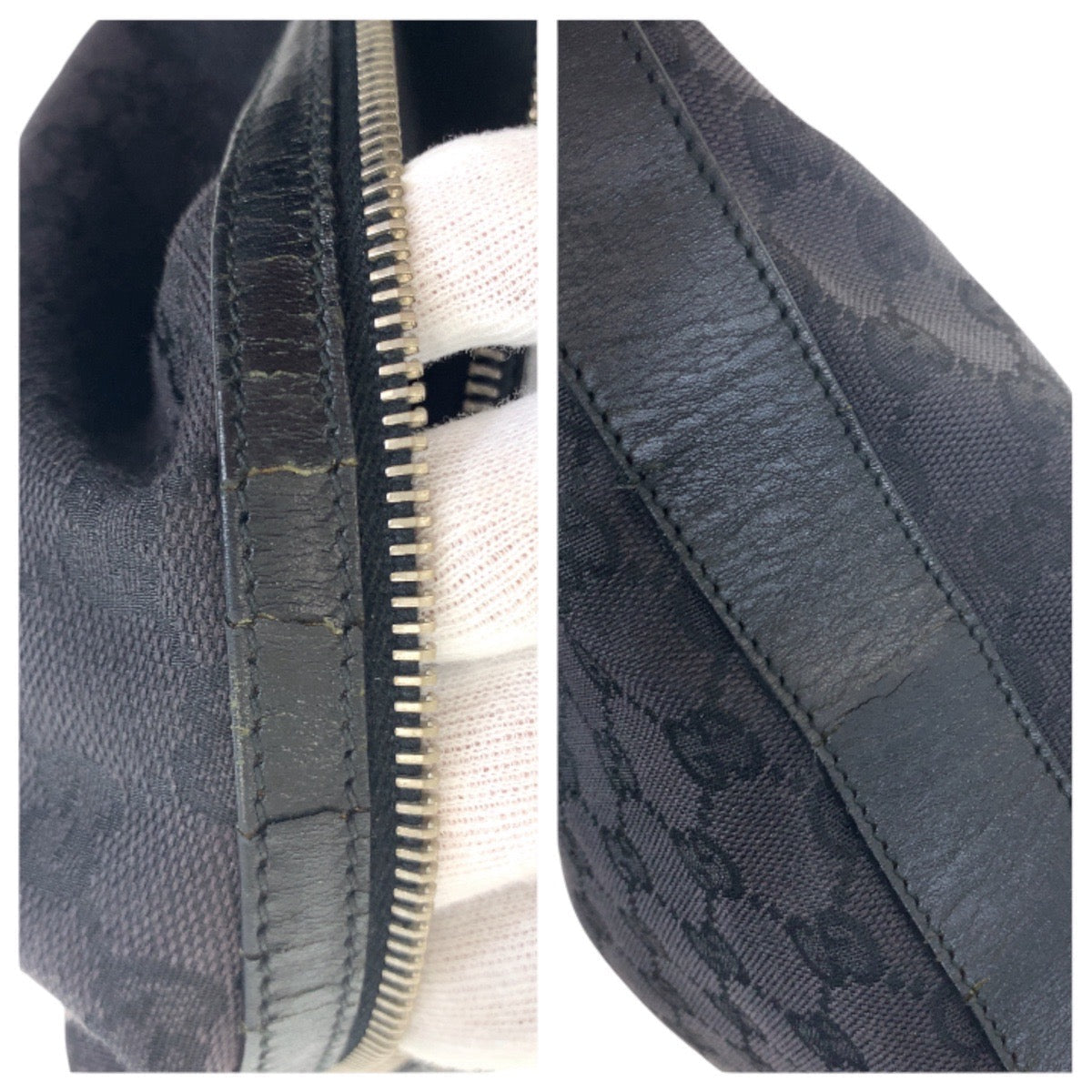 GUCCI Shoulder Bag 001 3814 GG canvas Black Silver