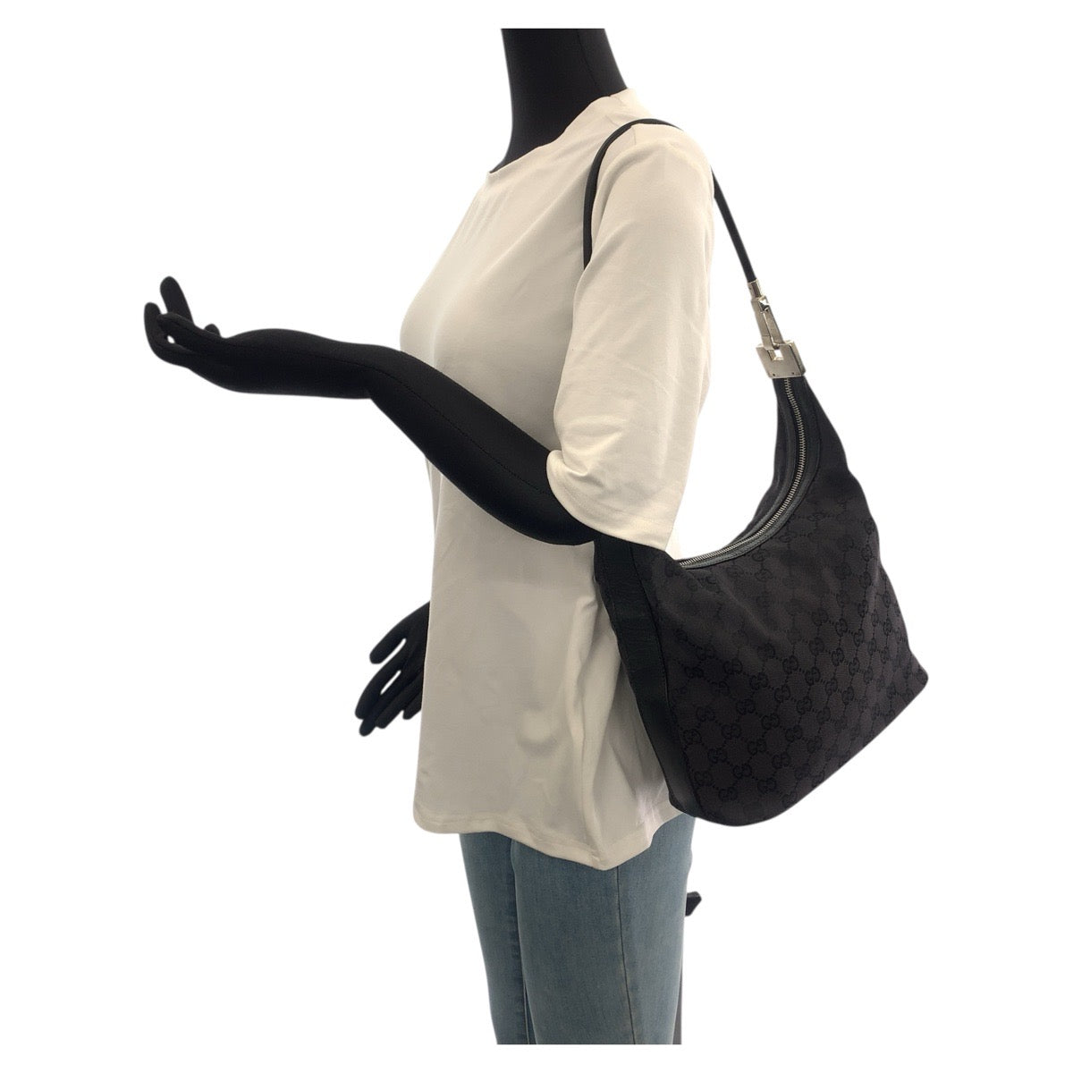 GUCCI Shoulder Bag 001 3814 GG canvas Black Silver