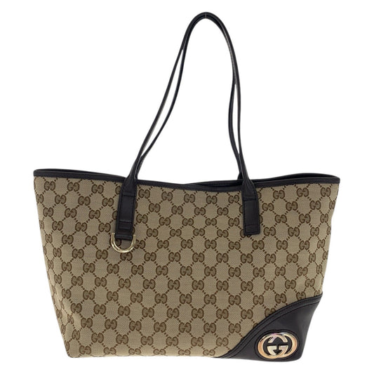 GUCCI Tote Bag 169946 GG canvas Beige Dark Brown Gold Metal Newbrit
