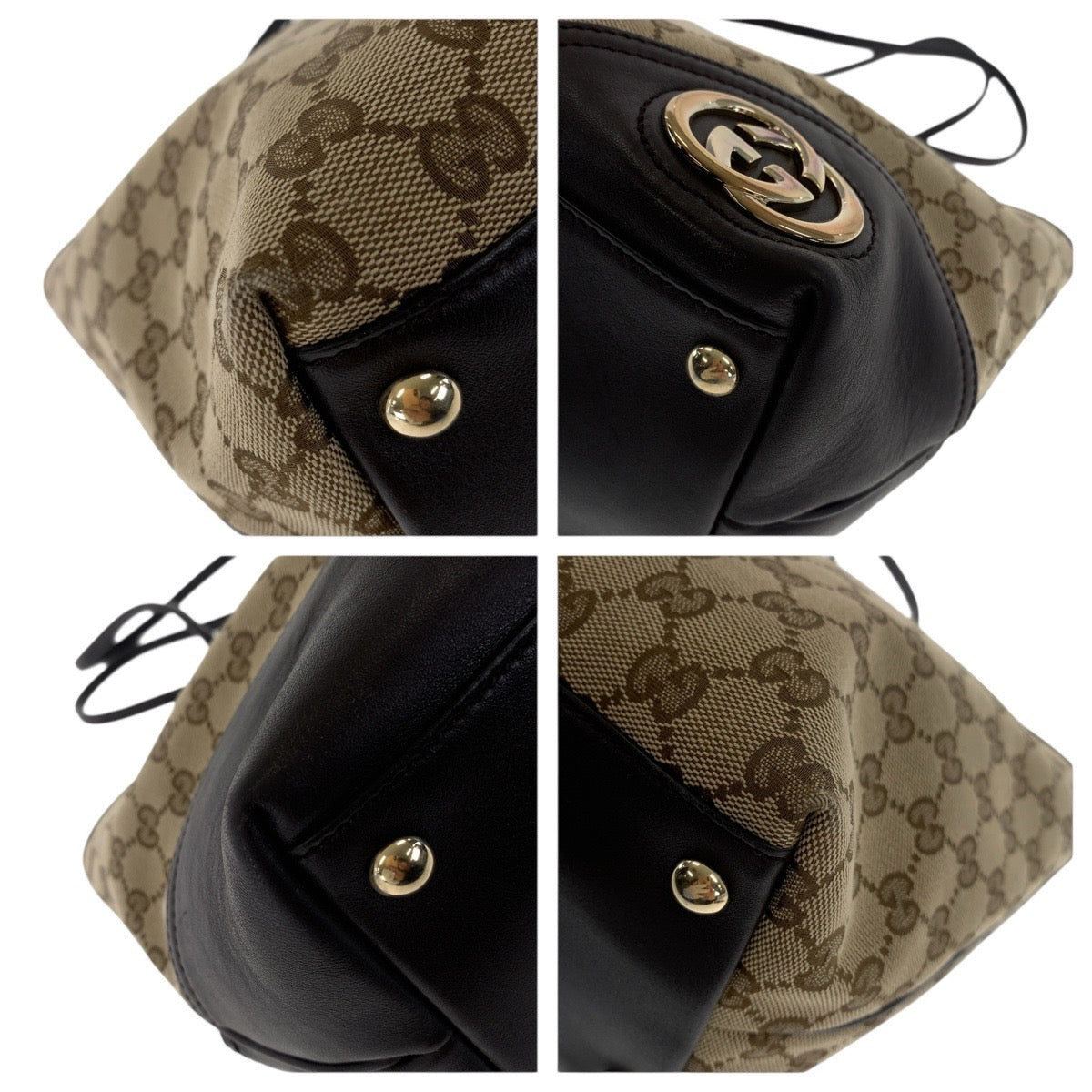 GUCCI Tote Bag 169946 GG canvas Beige Dark Brown Gold Metal Newbrit