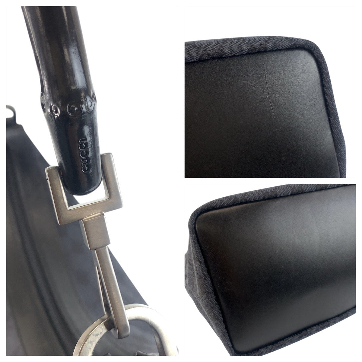 GUCCI Shoulder Bag 000 0531 GG canvas Black black Bamboo