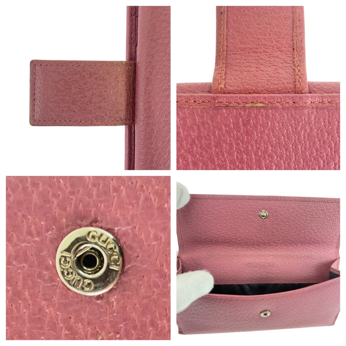 GUCCI Long Wallet Purse 143689 leather Pink SilverMetal