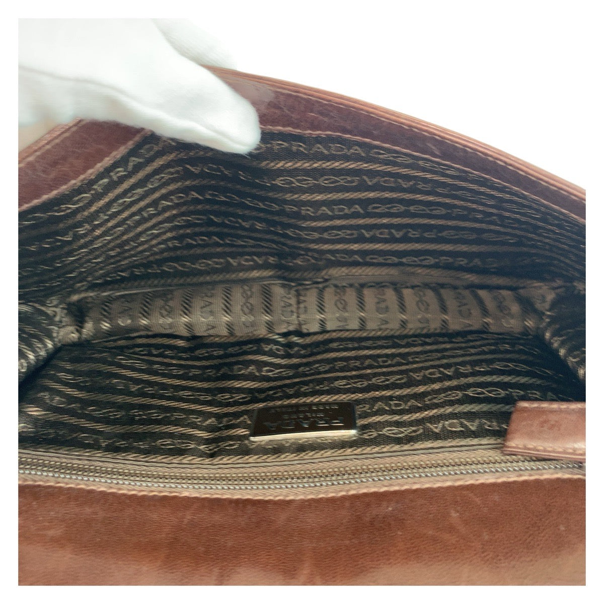 PRADA Shoulder Bag leather Brown logo