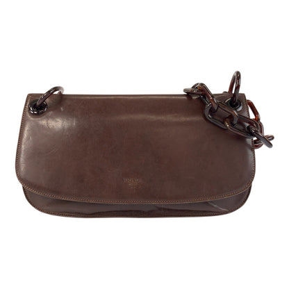 PRADA Shoulder Bag leather Brown logo