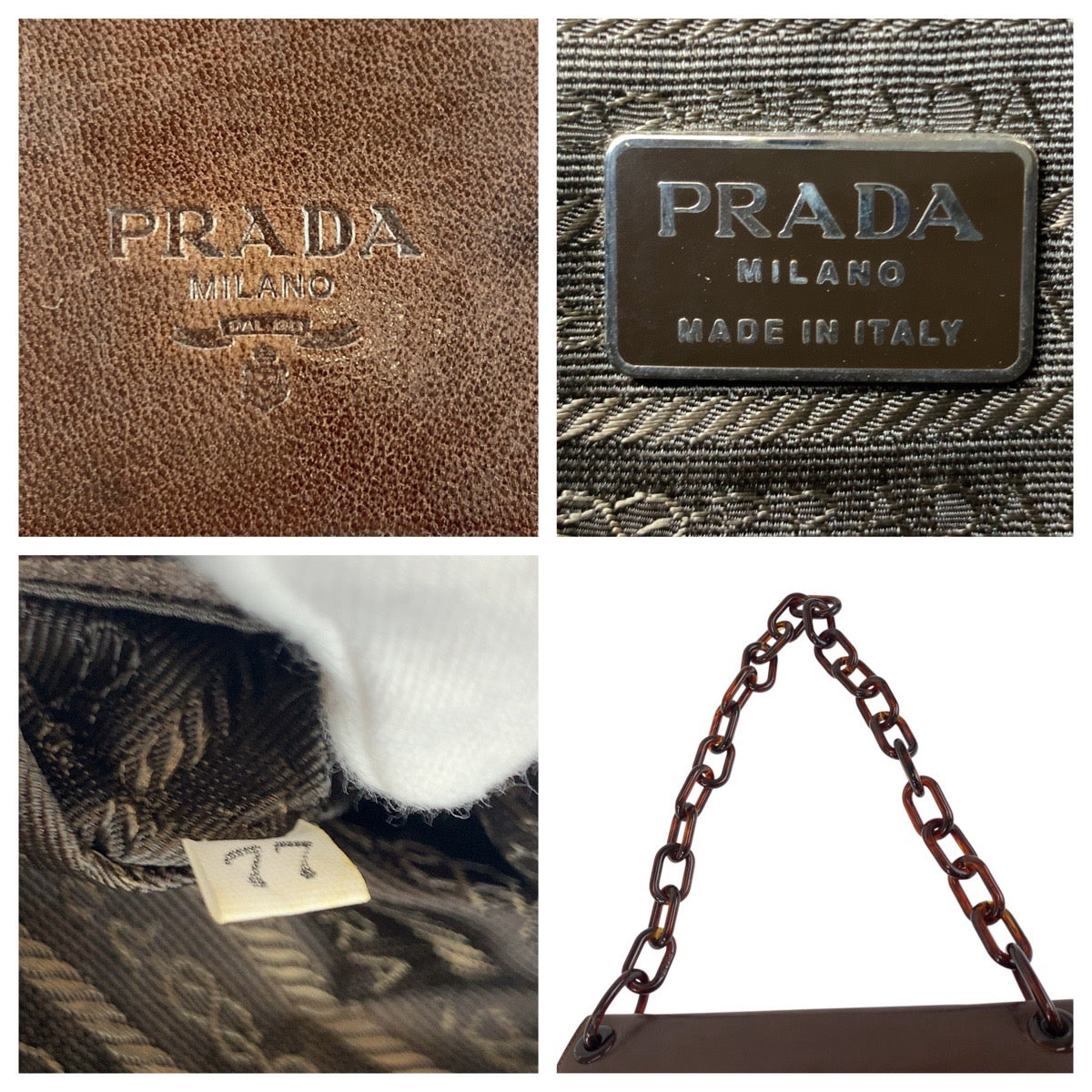 PRADA Shoulder Bag leather Brown logo