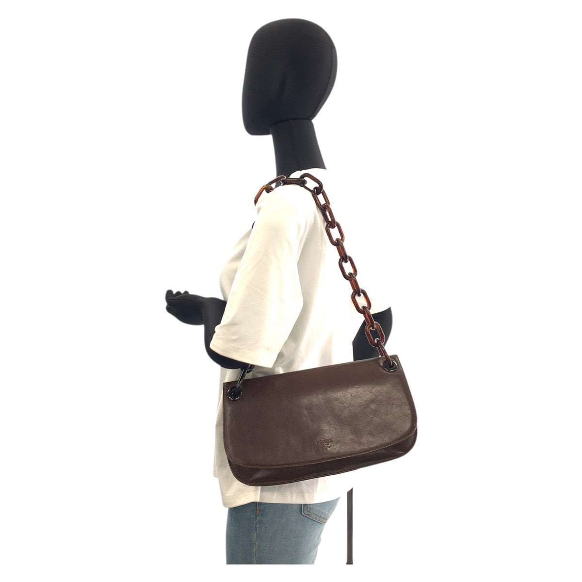 PRADA Shoulder Bag leather Brown logo