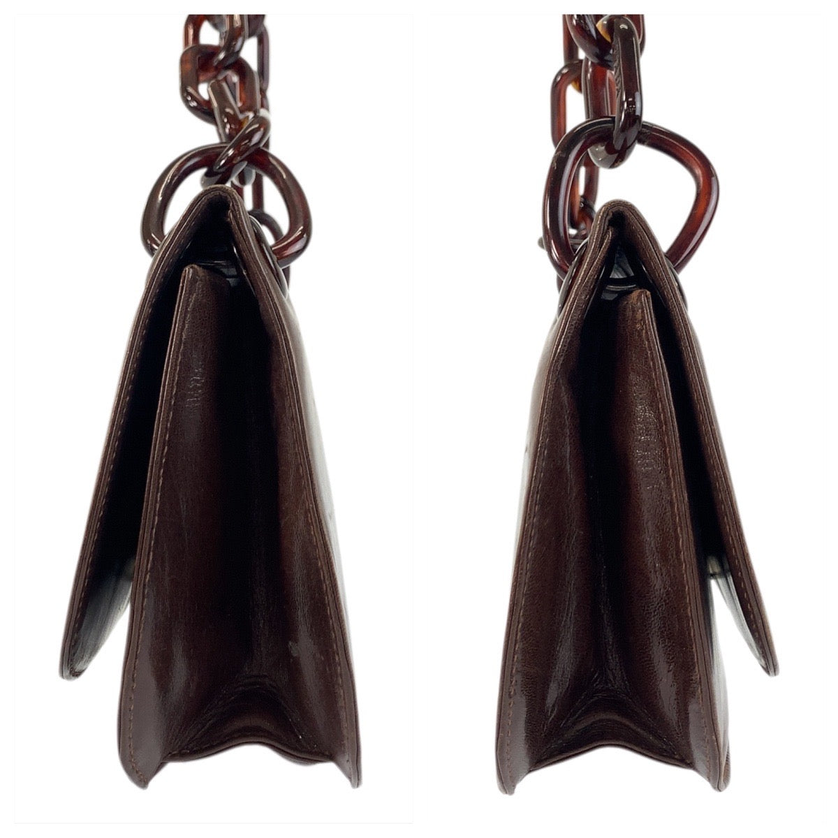 PRADA Shoulder Bag leather Brown logo