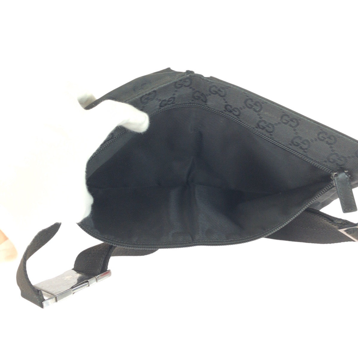 GUCCI Sling bag 28566 GG canvas Black SilverMetal