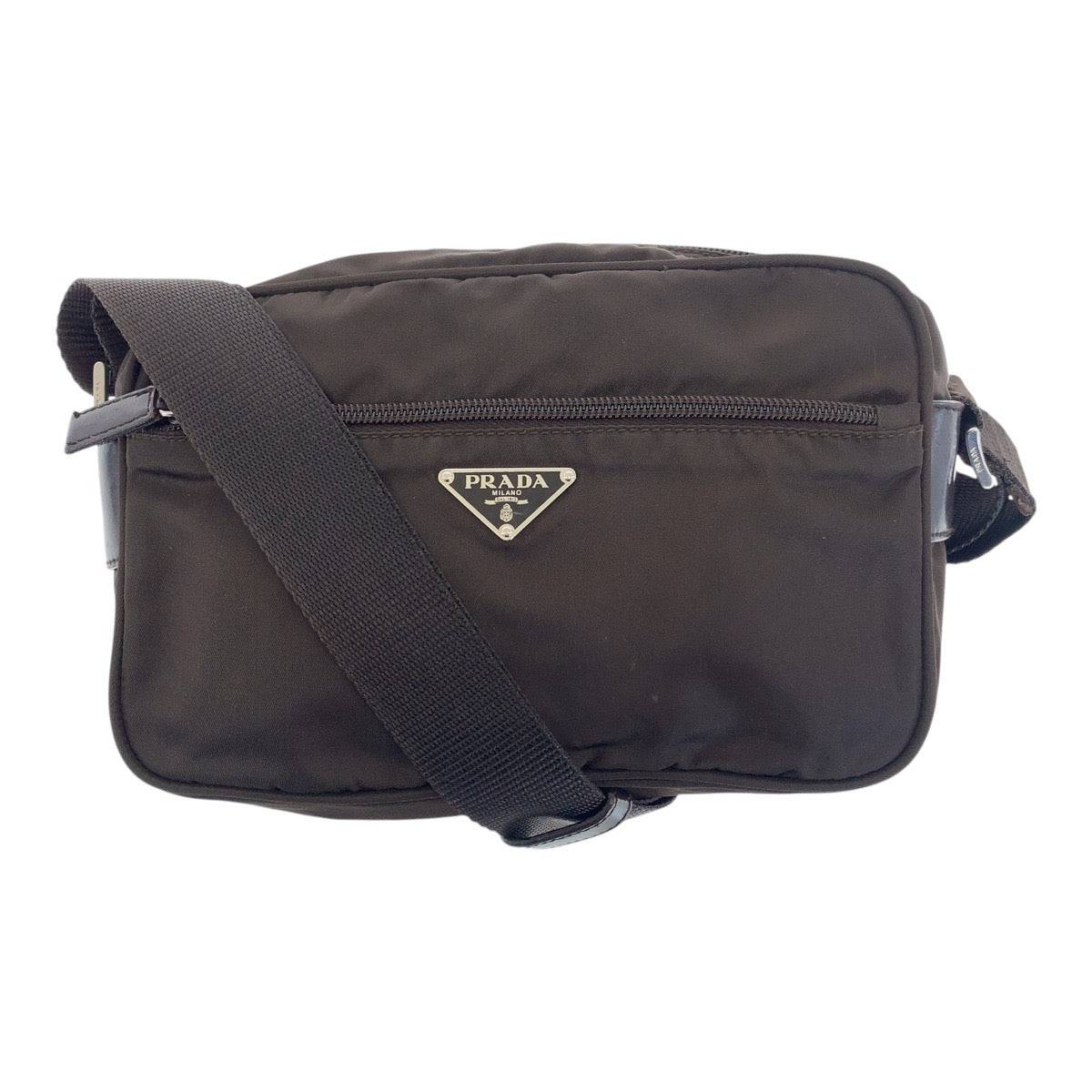 PRADA Shoulder Bag Nylon Brown Silver Metal Test Triangle With logo