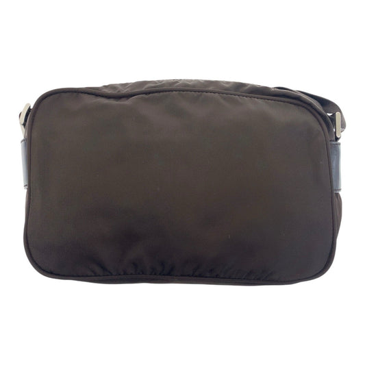 PRADA Shoulder Bag Nylon Brown Silver Metal Test Triangle With logo