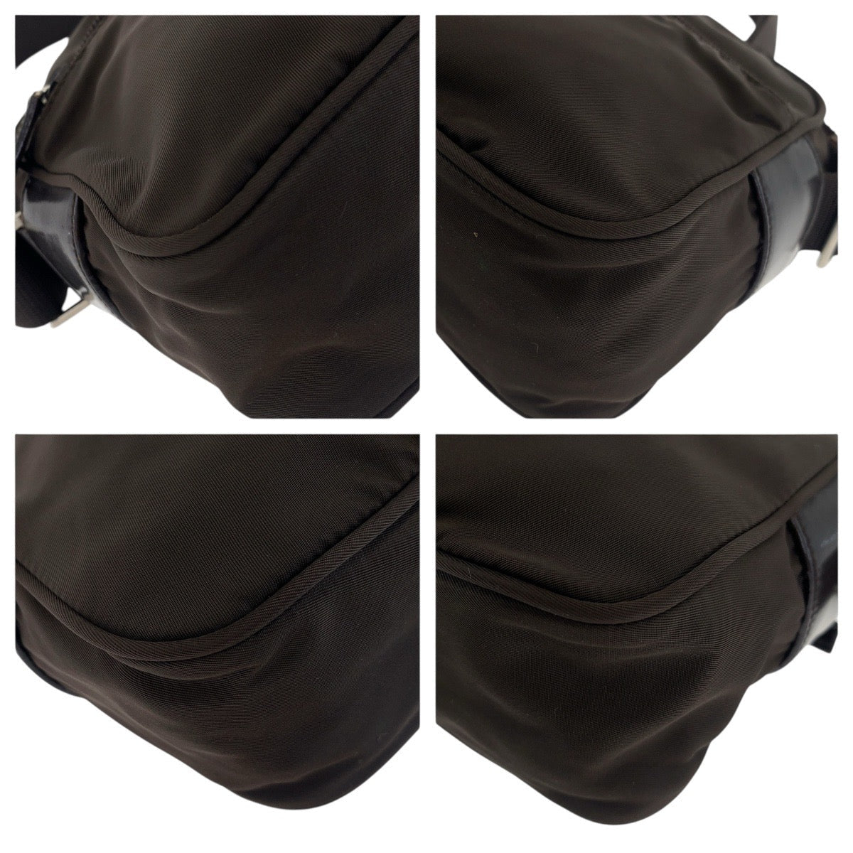 PRADA Shoulder Bag Nylon Brown Silver Metal Test Triangle With logo