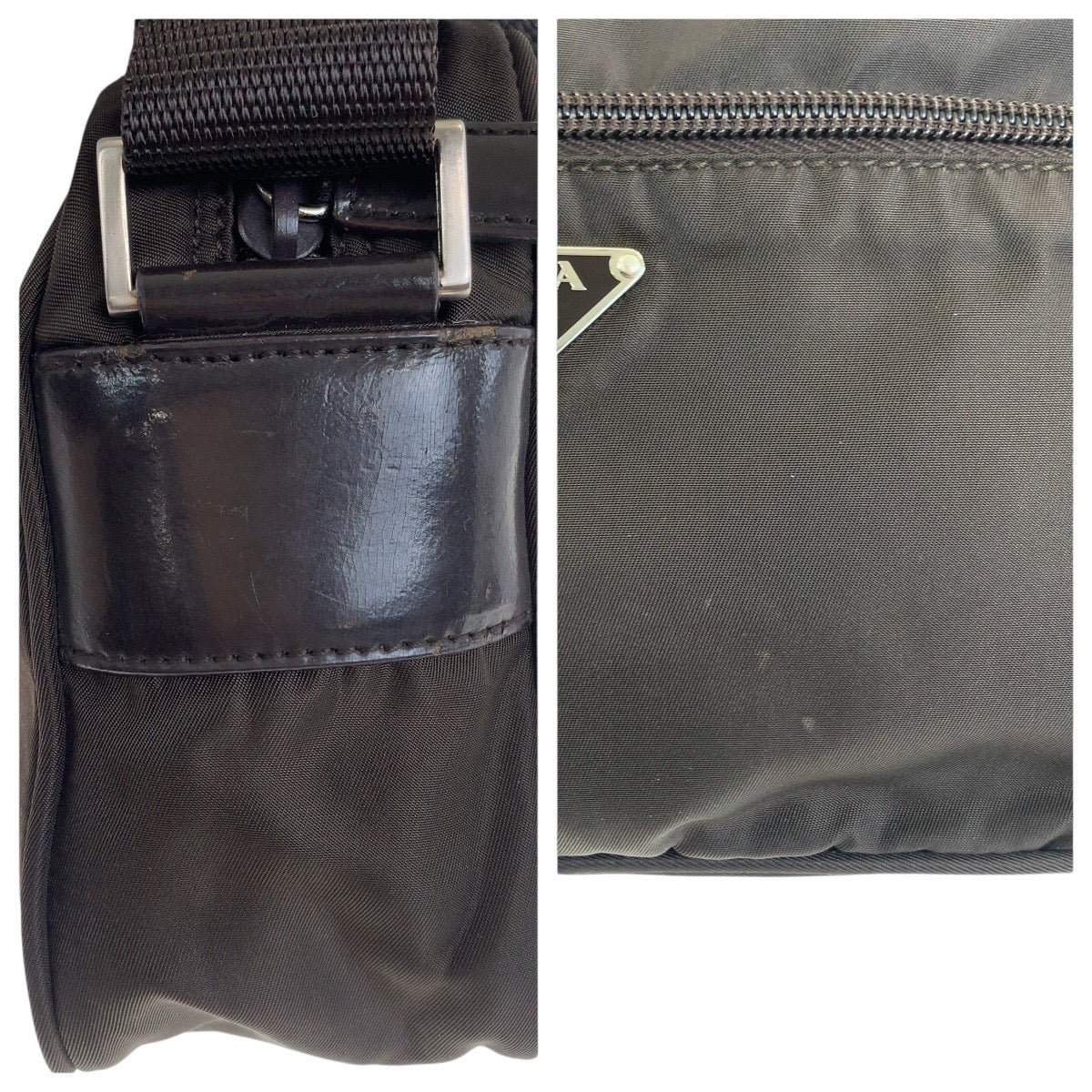 PRADA Shoulder Bag Nylon Brown Silver Metal Test Triangle With logo