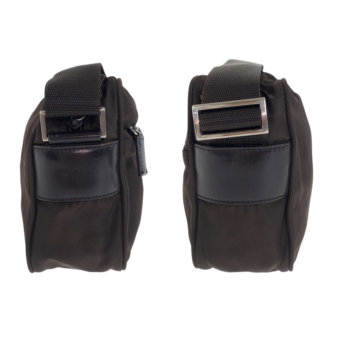 PRADA Shoulder Bag Nylon Brown Silver Metal Test Triangle With logo