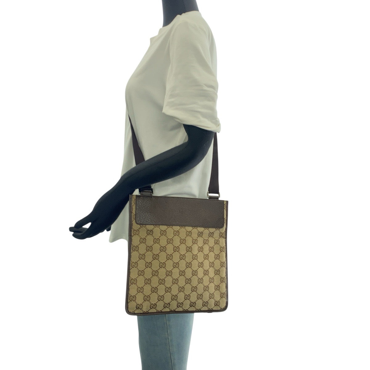 GUCCI Shoulder Bag 27639 GG canvas Brown Beige SilverMetal
