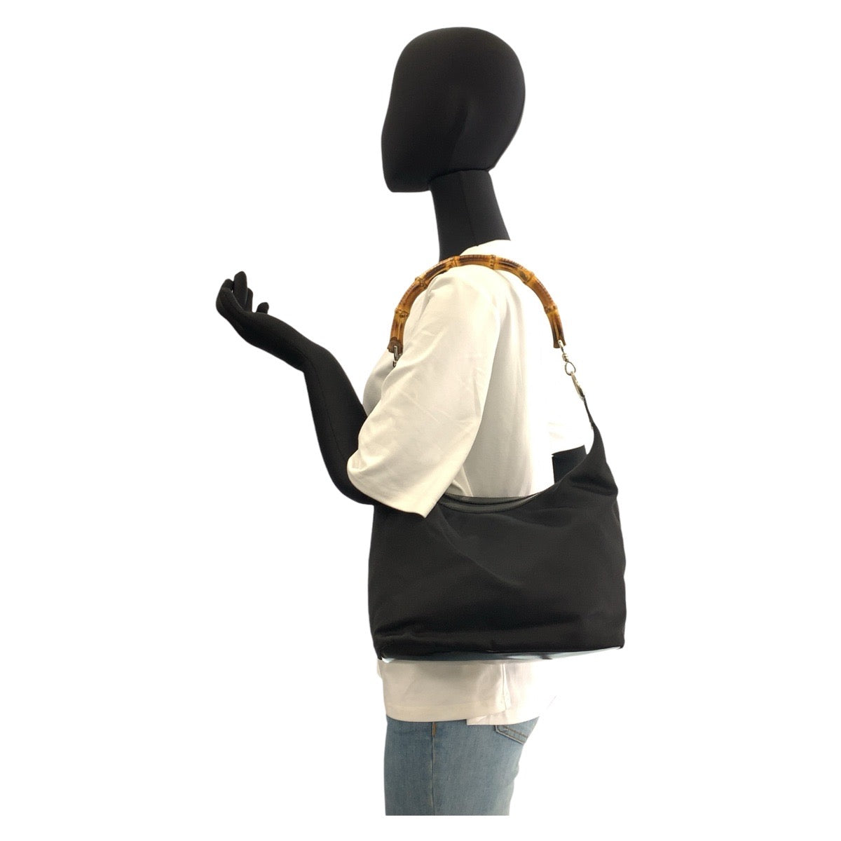 GUCCI Shoulder Bag 000 2214 0531 Nylon Black SilverMetal Bamboo