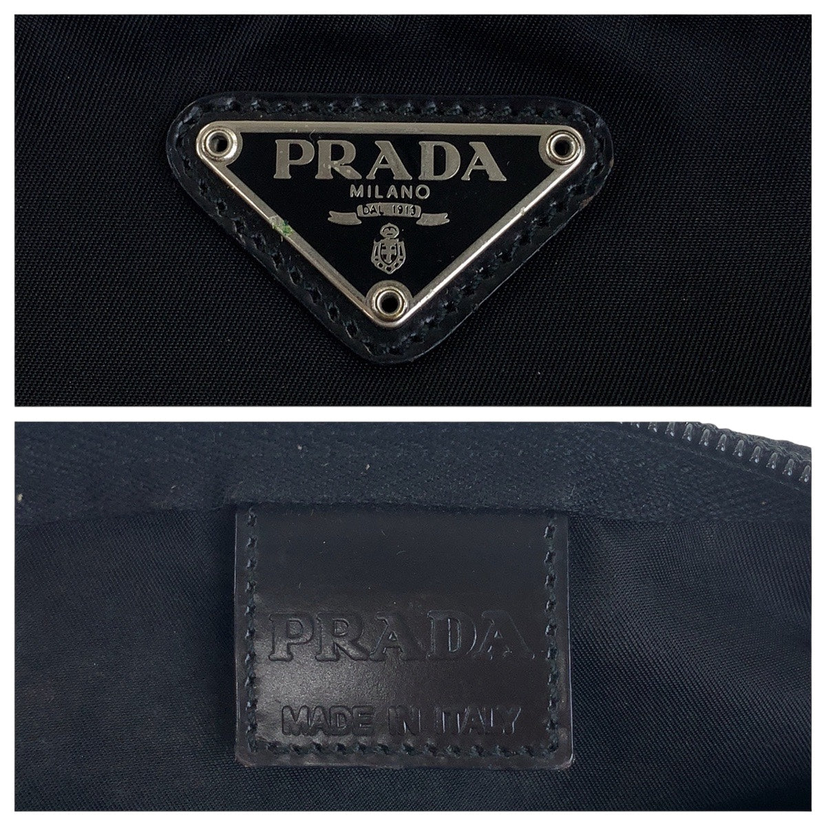 PRADA Pouch Nylon Black SilverMetal Test Triangle With logo