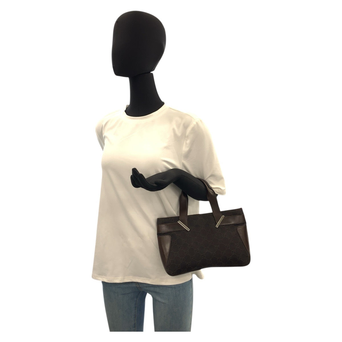 GUCCI Handbag 73984 GG canvas Brown Silver Metal