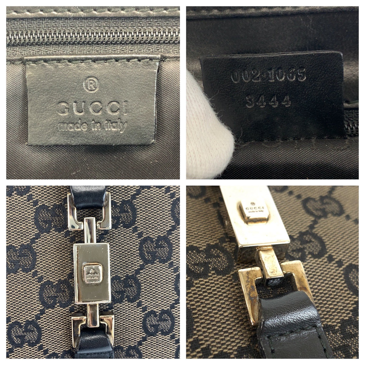 GUCCI Handbag 002 1065 GG canvas Brown Black SilverMetal Jackie
