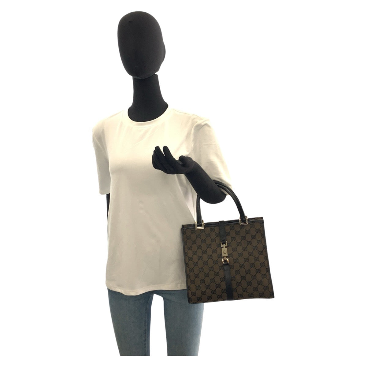 GUCCI Handbag 002 1065 GG canvas Brown Black SilverMetal Jackie