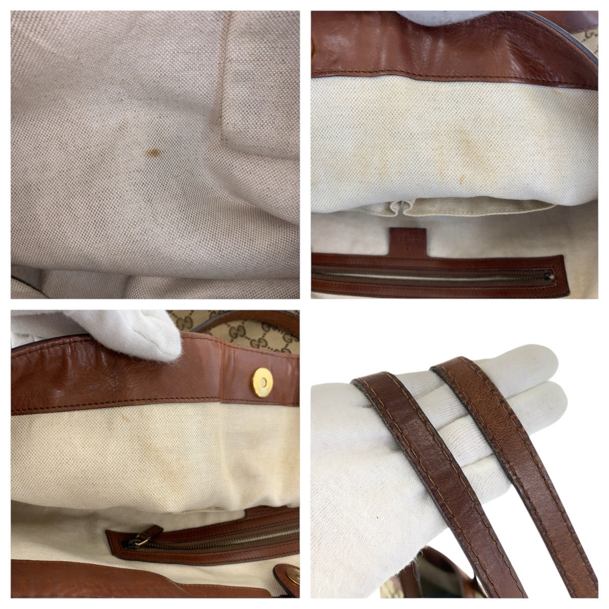 GUCCI Tote Bag 305585 GG canvas Beige brown gold