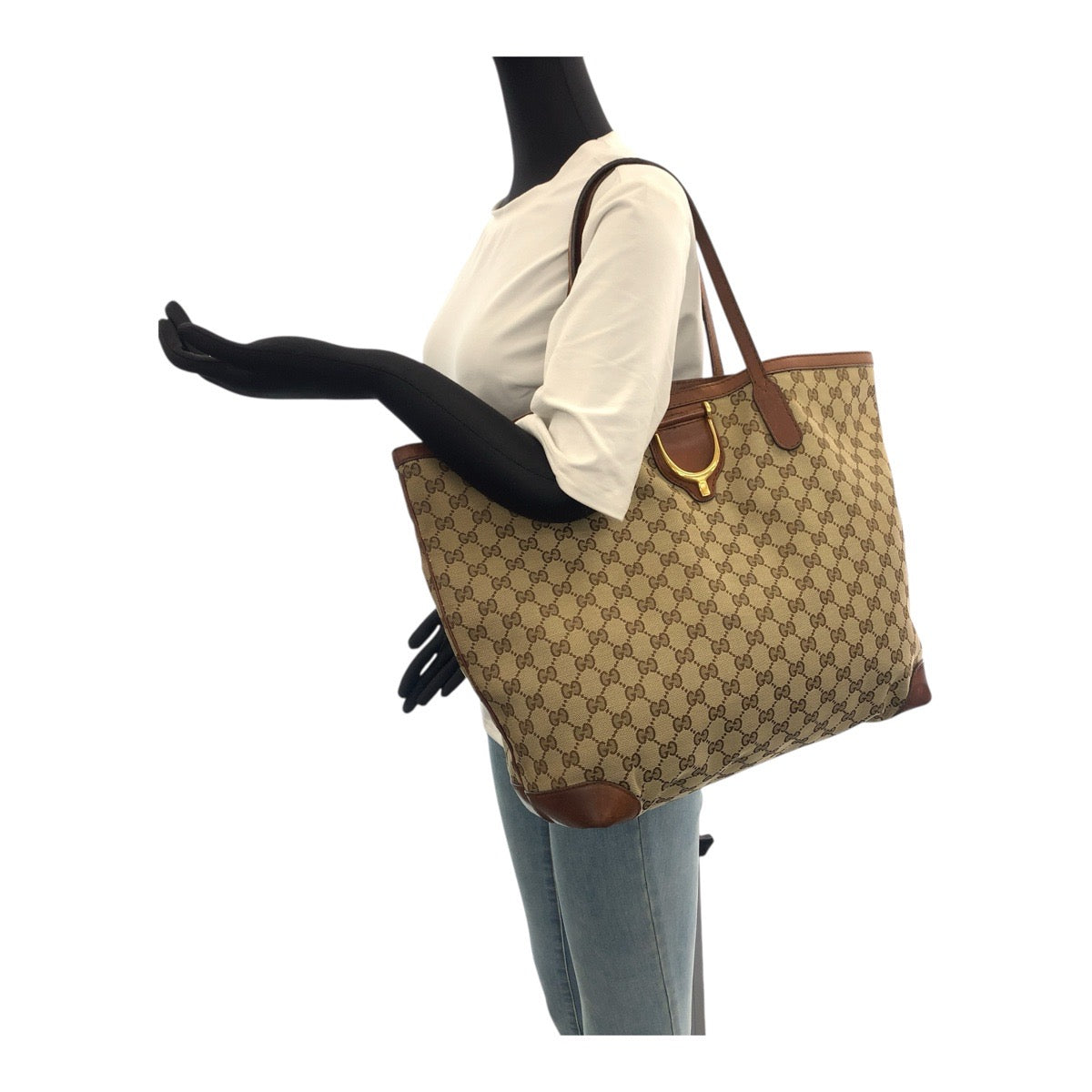 GUCCI Tote Bag 305585 GG canvas Beige brown gold
