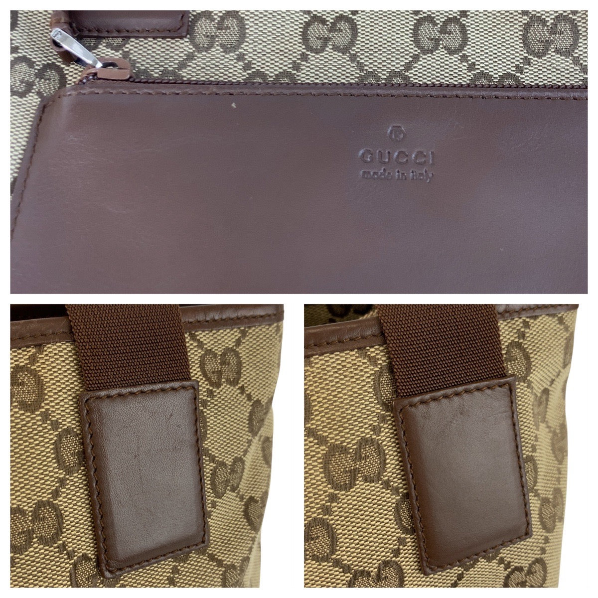 GUCCI Tote Bag 019 0402 GG canvas Beige Brown SilverMetal