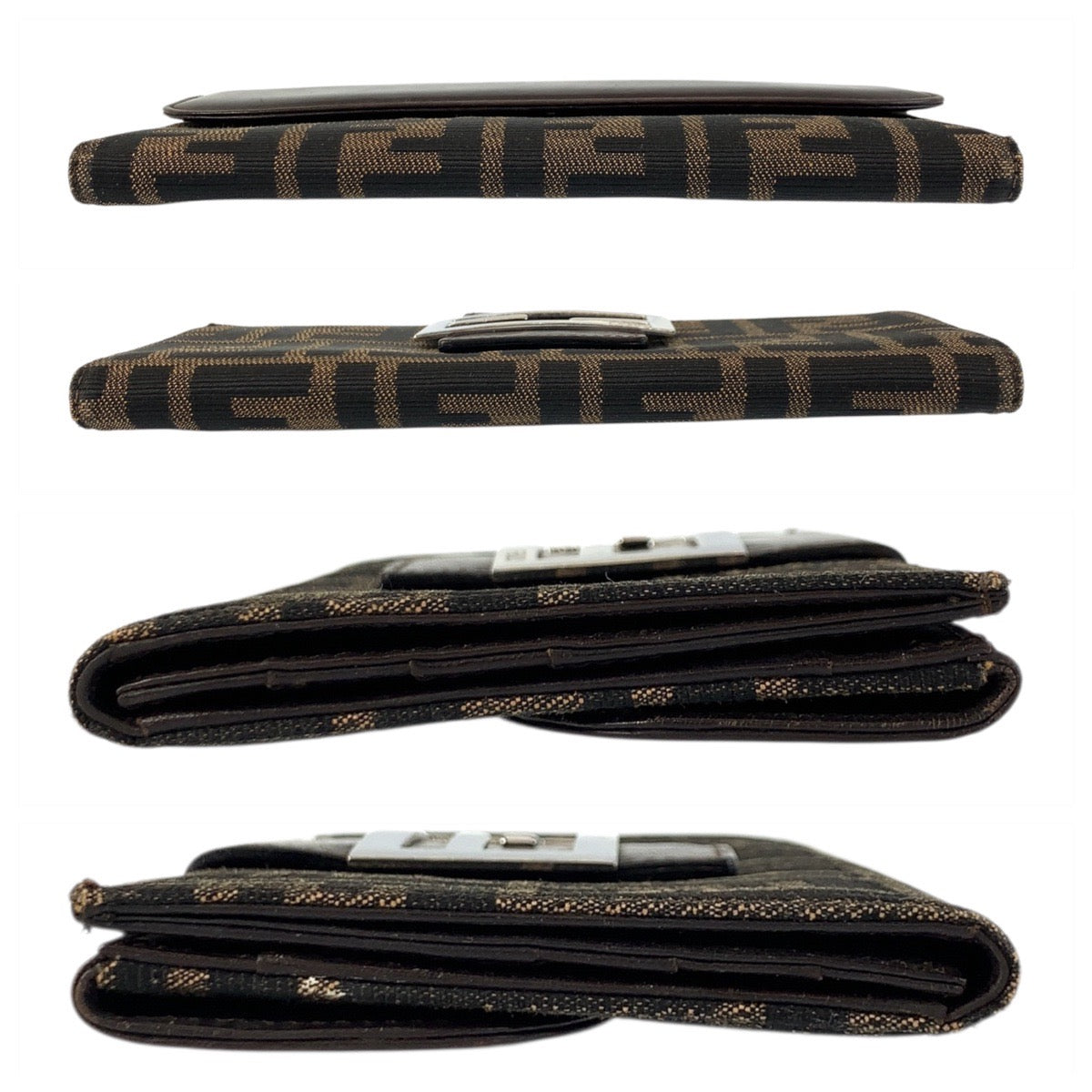 FENDI Long Wallet Purse 2400 31133 018 canvas Brown Silver Metal Zucca