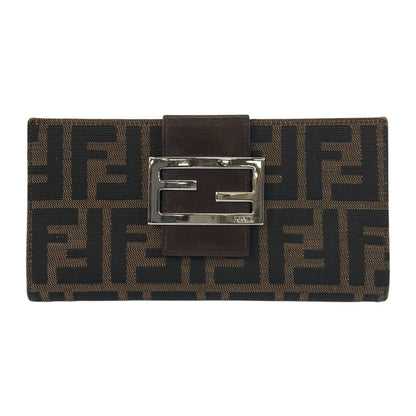 FENDI Long Wallet Purse 2400 31133 018 canvas Brown Silver Metal Zucca