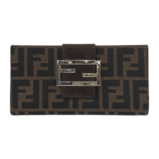 FENDI Long Wallet Purse 2400 31133 018 canvas Brown Silver Metal Zucca