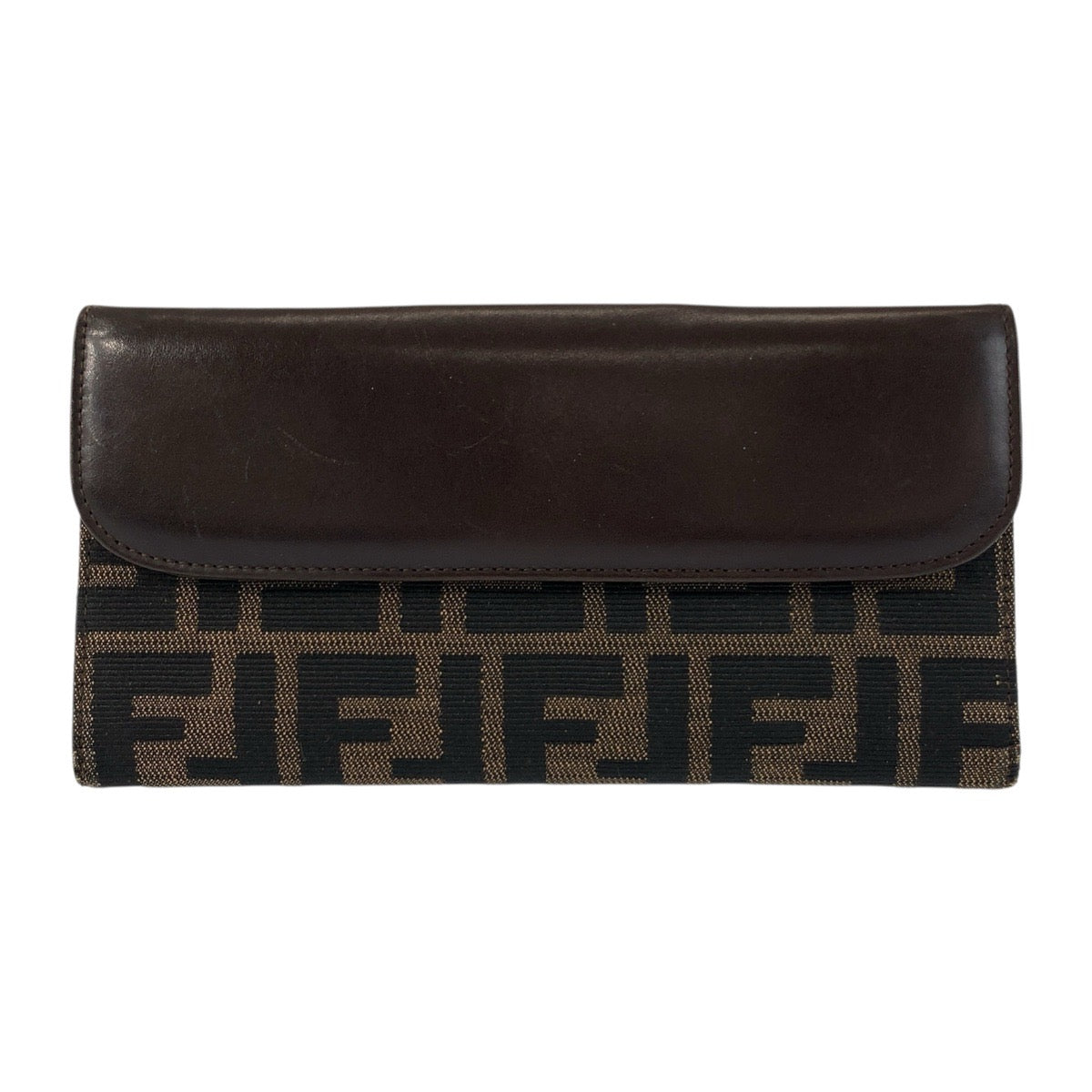 FENDI Long Wallet Purse 2400 31133 018 canvas Brown Silver Metal Zucca