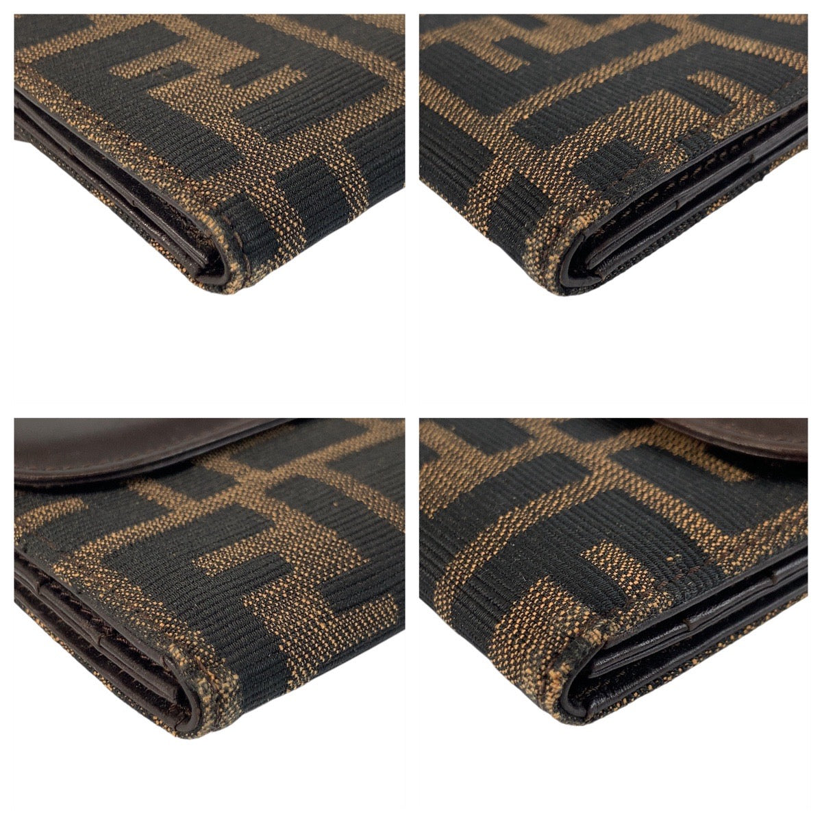 FENDI Long Wallet Purse 2400 31133 018 canvas Brown Silver Metal Zucca