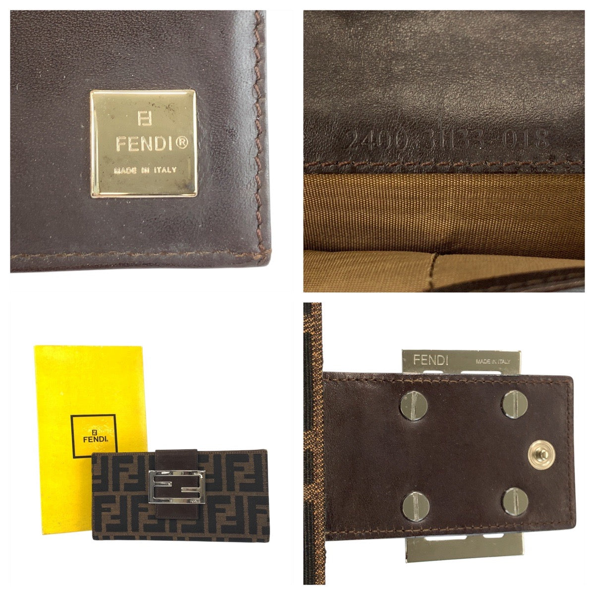 FENDI Long Wallet Purse 2400 31133 018 canvas Brown Silver Metal Zucca