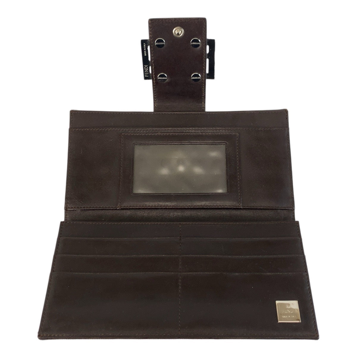 FENDI Long Wallet Purse 2400 31133 018 canvas Brown Silver Metal Zucca