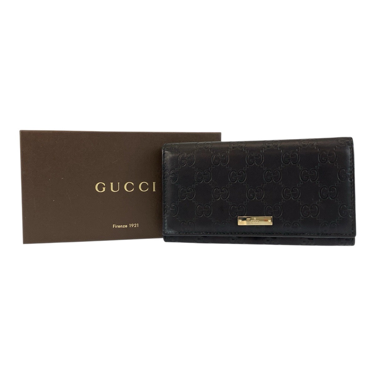 GUCCI Long Wallet Purse 244946 leather Black GoldMetal Guccisima