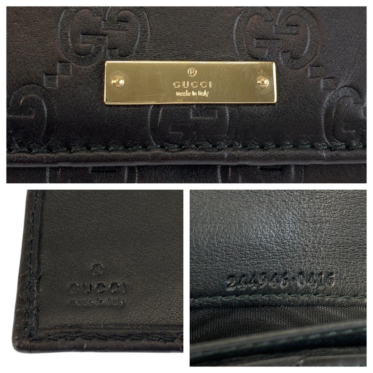 GUCCI Long Wallet Purse 244946 leather Black GoldMetal Guccisima