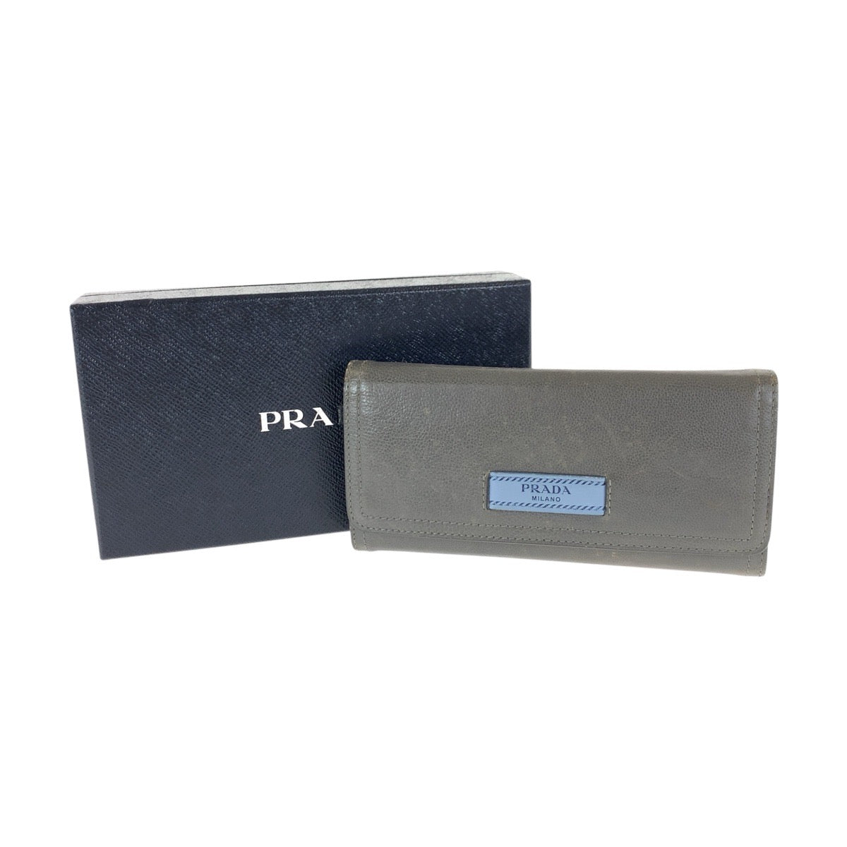 PRADA Long Wallet Purse leather Gray Light Blue Silver