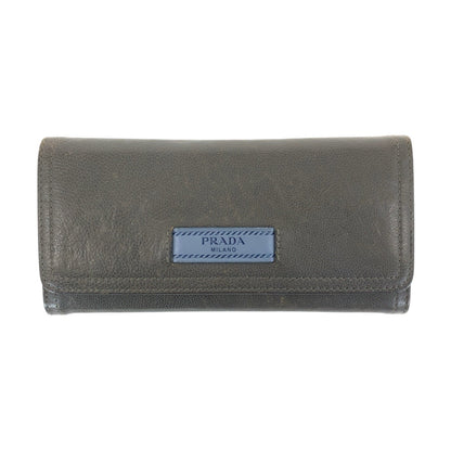 PRADA Long Wallet Purse leather Gray Light Blue Silver