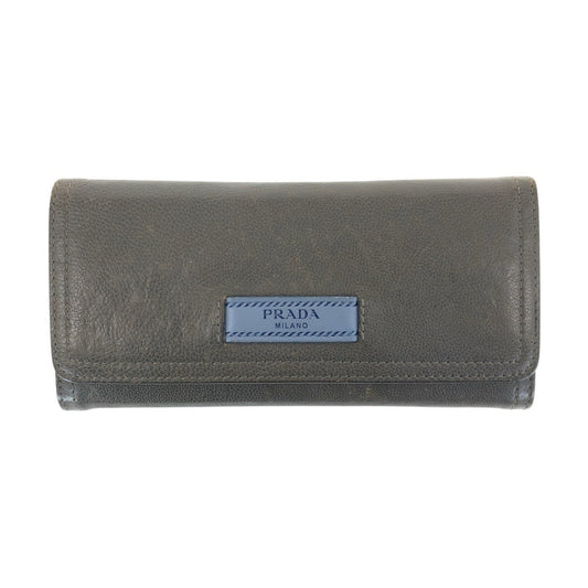 PRADA Long Wallet Purse leather Gray Light Blue Silver