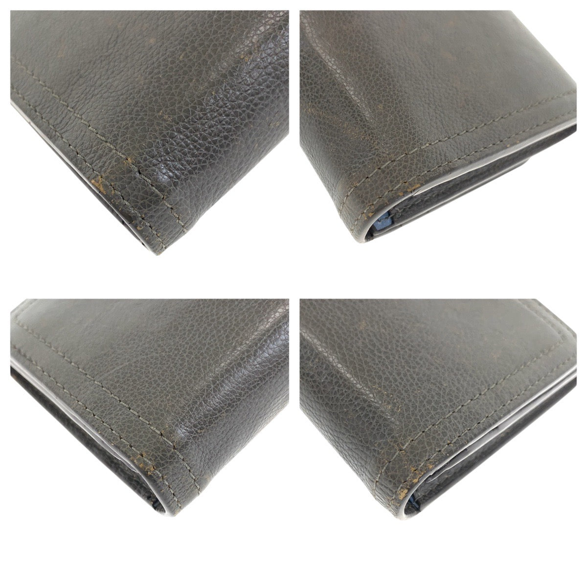 PRADA Long Wallet Purse leather Gray Light Blue Silver